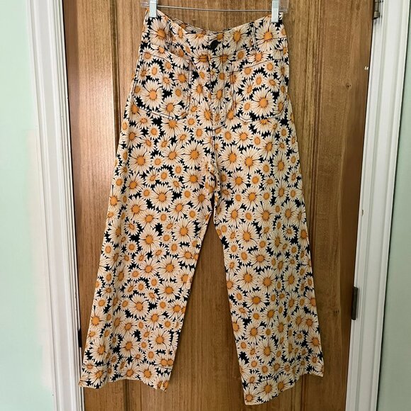 Anthropologie | Maeve Colette Cropped Wide Pants | Daisy Pattern | Size 30 - Picture 3 of 8
